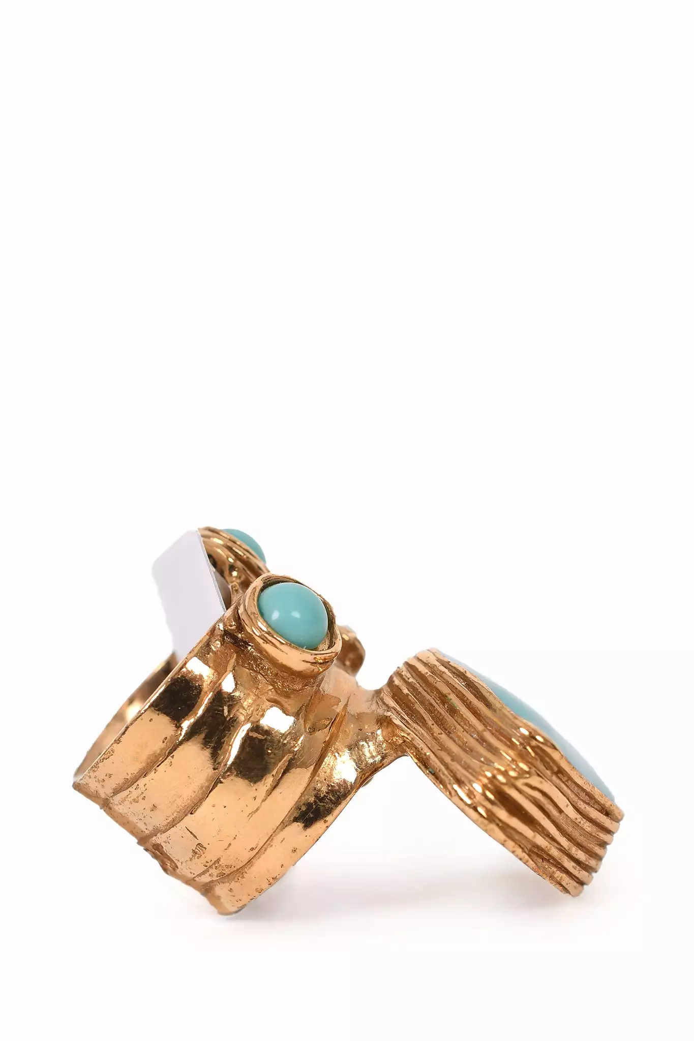 Yves Saint Laurent Gold Tone/Turquoise Arty Cocktail Ring Size 4