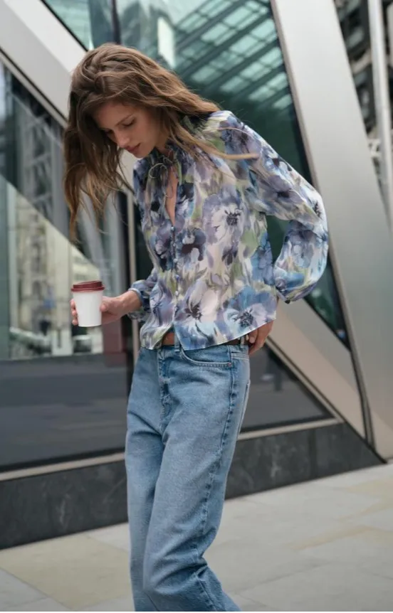 ZARA  |Flower Patterns Casual Style Long Sleeves Shirts & Blouses