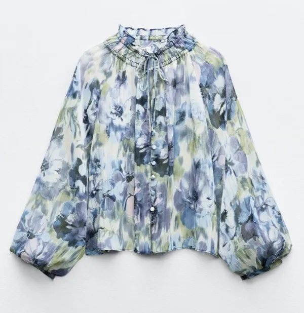 ZARA  |Flower Patterns Casual Style Long Sleeves Shirts & Blouses