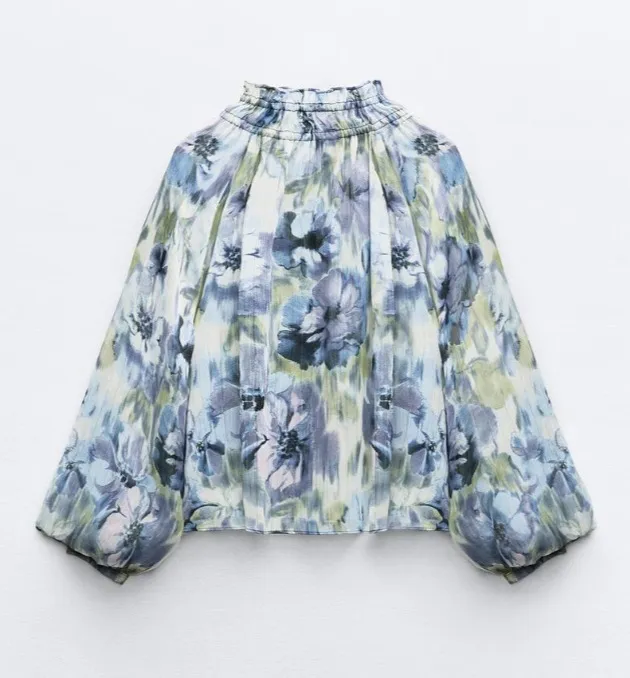 ZARA  |Flower Patterns Casual Style Long Sleeves Shirts & Blouses